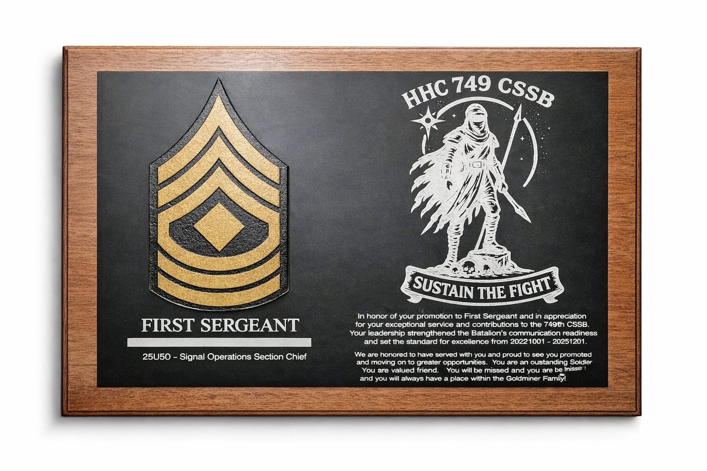 Custom Promotion and Going Away Plaque